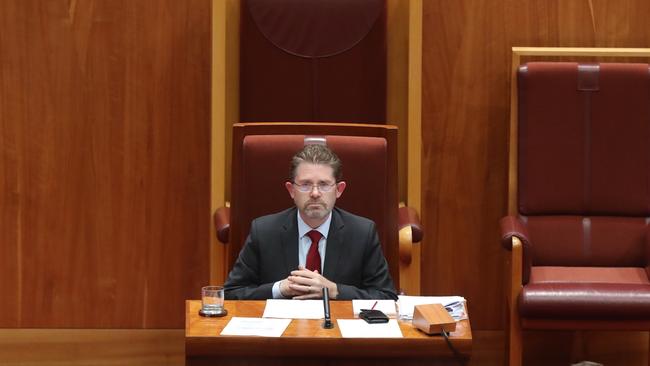 Senate President Senator scott Ryan speaking in the senate chamber at Parliament House in Canberra. Picture Kym Smith