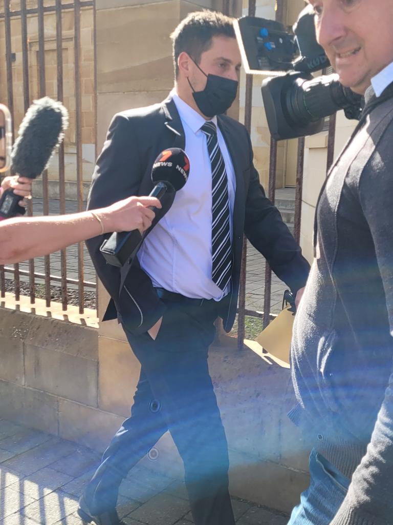 Kosta Pehlivanidis leaves the Adelaide Magistrates Court. He is charged, alongside his grandmother Eudoxia Pehlivanidis, with attempting to traffic in a large commercial quantity of a controlled drug after a raid at their Flinders Park home. Picture: Jordanna Schriever