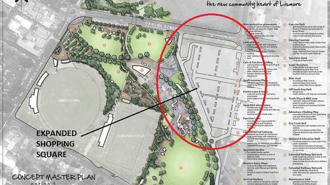 A DRAFT plan of how the enlarged Lismore Shopping Square would blend in with the planned Lismore Regional Park. Picture: Contributed