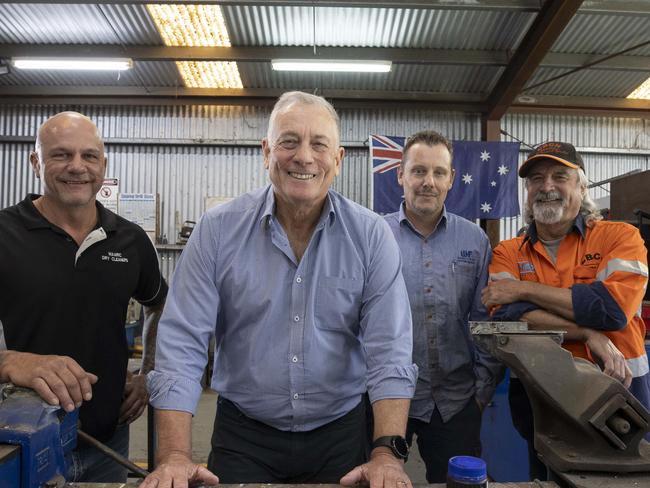 Whyalla Hose and Fitting Services - Chrys Press Owner Maurice Dry Cleaning.David Bruce - Director of Whyalla Hose and Fitting ServicesJarrod Starkey - General Manager Whyalla Hose and Fitting ServicesChris Birch - CBCH/Max CranesWith paperwork from the Government that shows 50% payment of invoices will be made. 3rd March 2025 Picture: Brett Hartwig