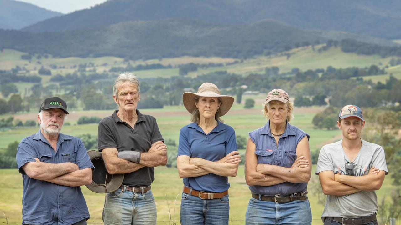 Paul Ingram, John and Sharon McEvoy, Chris Hicks and Mick Fisher-Smith were against the development of the 400MW BESS near Dederang. Picture: Zoe Phillips