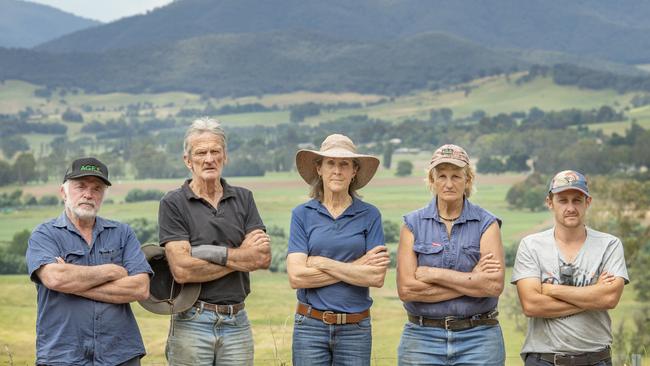 Paul Ingram, John and Sharon McEvoy, Chris Hicks and Mick Fisher-Smith were against the development of the 400MW BESS near Dederang. Picture: Zoe Phillips