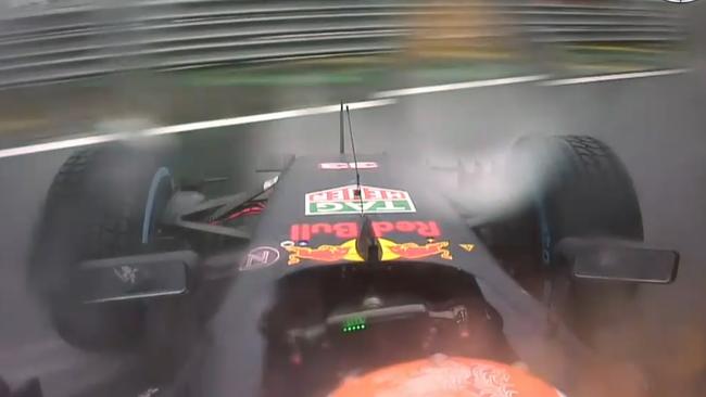 Max Verstappen managed to avoid hitting the barriers in this high-speed spin during the Brazilian GP.