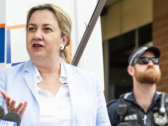 Queensland Premier Annastacia Palaszczuk addresses media at the Toowoomba Police station, Friday, February 24, 2023. Picture: Kevin Farmer