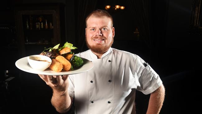 Sous Chef at Malt Restaurant at The Brewery Adam Redgen with star dish Ned's braised beef short rib with goat's cheese croquettes and butter greens. Picture: Zak Simmonds