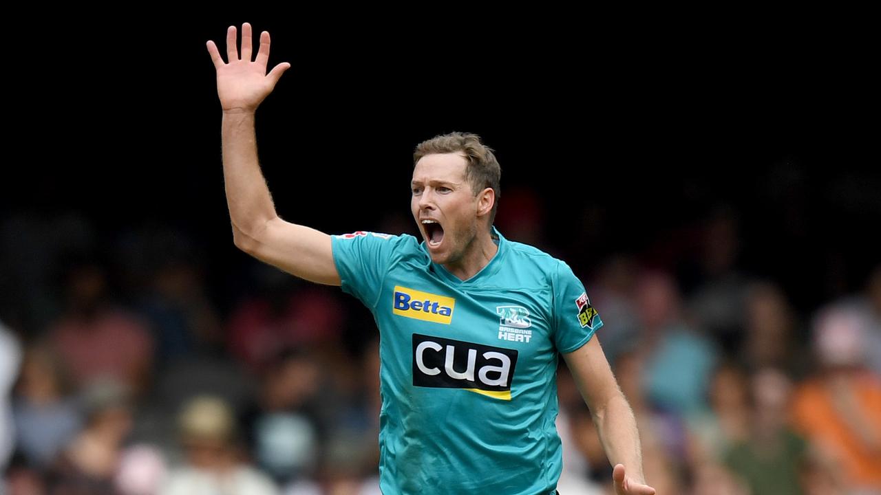 Ben Laughlin of the Heat appeals for a wicket during a Big Bash League match between the Melbourne Renegades and the Brisbane Heat at Marvel Stadium. Photo by Morgan Hancock/Getty Images