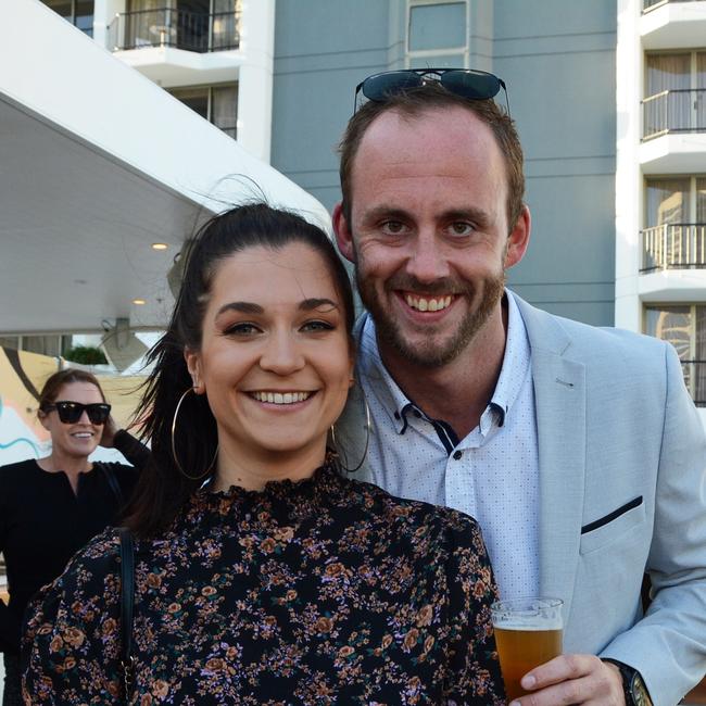 Georgina Ceccato and Harry Harrison at the opening of Cali Beach Club, Surfers Paradise. Picture: Regina King