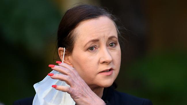 Queensland Health Minister Yvette D'Ath speaks during a media conference. Picture: NCA NewsWire / Dan Peled