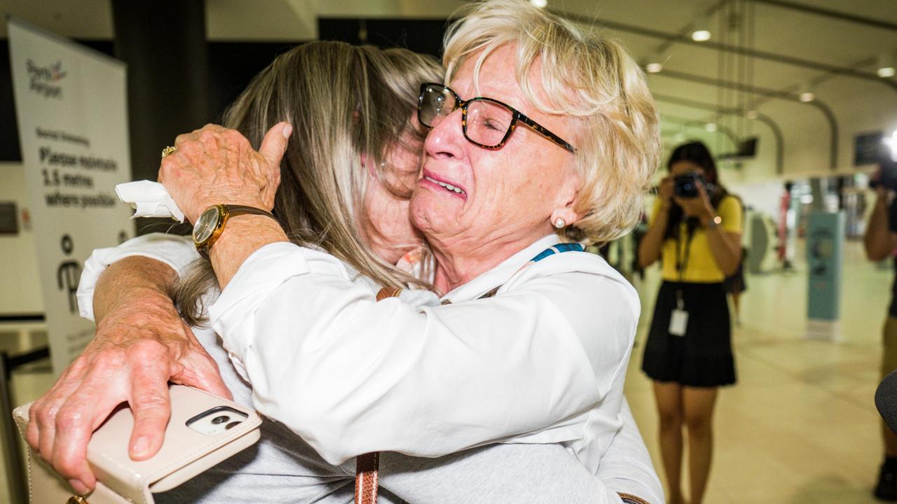 Emotional family reunions could be on the cards for SA travellers to WA on Christmas Day, just like the recent arrivals of people from Victoria and NSW at Perth Airport. Picture: NCA NewsWire/Tony McDonough