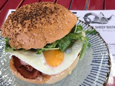 Oxenford's Black Sheep Bistro $11 bacon and egg burger. 