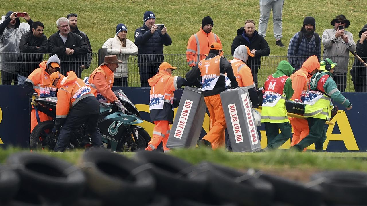 Fabio Quartararo is carried away after crashing during FP1. Picture: William West