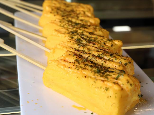 Sushi Hub’s tamagoyaki on a stick. Picture: Jenifer Jagielski