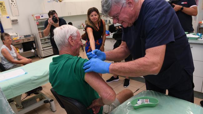 Jack Ellis receiving his first dose of the coronavirus vaccine, Picture Katrina Bridgeford.