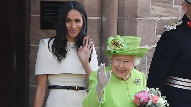 Queen Elizabeth II and Meghan, Duchess of Sussex leaving Chester Town Hall on June 14, 2018. Picture: GC Images