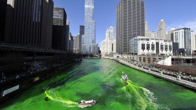 Members of the plumbers' union dye the Chicago River green for St Patrick's Day in Chicago, US, each year.