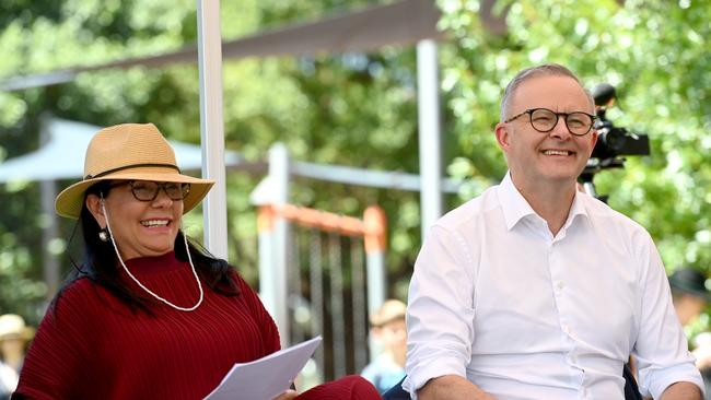 Anthony Albanese and Linda Burney attend the Inner West BBQ for the voice. Picture: NCA NewsWire / Jeremy Piper