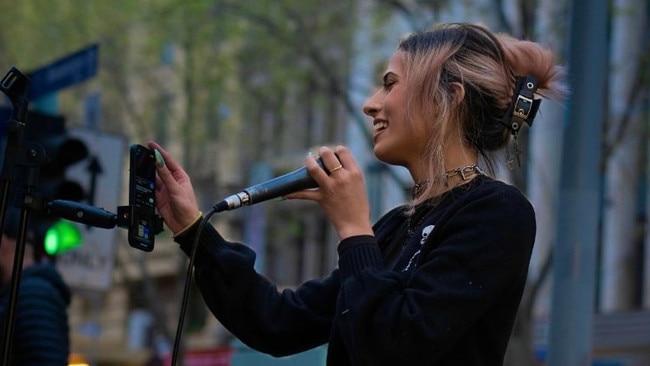 Someone has been targeting  Melbourne's buskers and outdoor musicians with one Bourke St Mall artist having a hot coffee thrown in her face by the assailant. Picture: Instagram