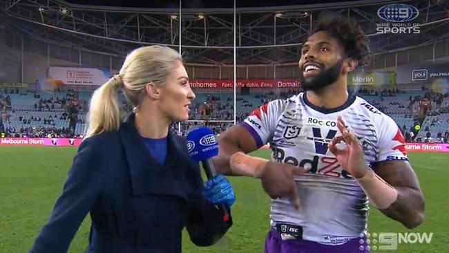 Josh Addo-Carr allegedly threw out a 67 gang sign during a post match interview after the 2020 grand final.