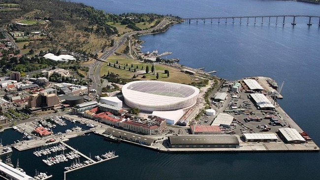 An artist’s impression of the proposed Macquarie Point AFL stadium in Hobart.