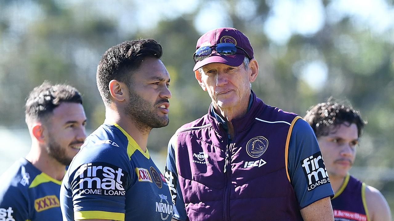 Coach Wayne Bennett looks on during the Brisbane Broncos training session.