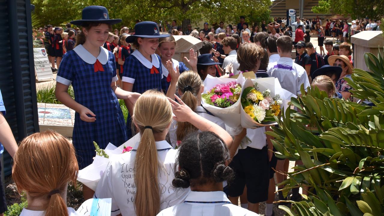 Suncoast Christian College farewells Year 12 students with a guard of honour across the campus.