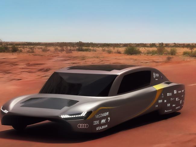 A rendered image of the Sunswift 7 vehicle, where its production in Sydney has been delayed by recent lockdowns. Source: Supplied.