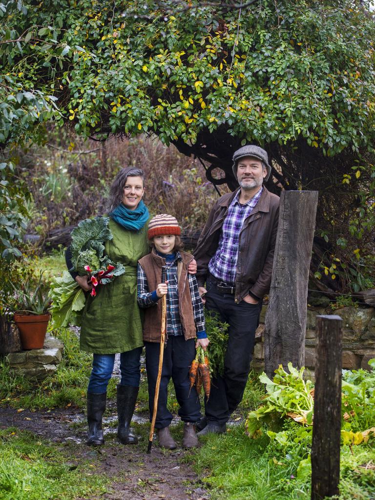 Kirsten, Ashar and Nick Ritar with the veggies at Melliodora. Picture: Zoe Phillips