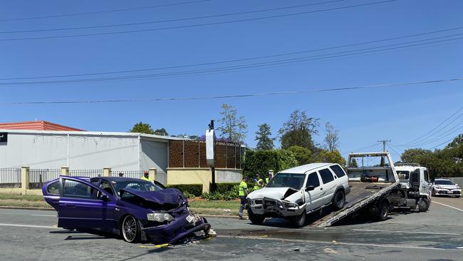 A two-car crash on Brisbane Rd, Newtown is said to have possibly involved a "vehicle of interest". Picture: Jessica Baker