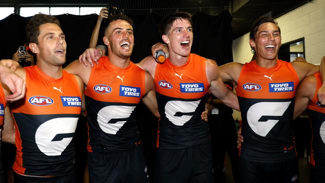 Josh Kelly, Jake Riccardi, Sam Taylor and Isaac Cumming enjoy a win.