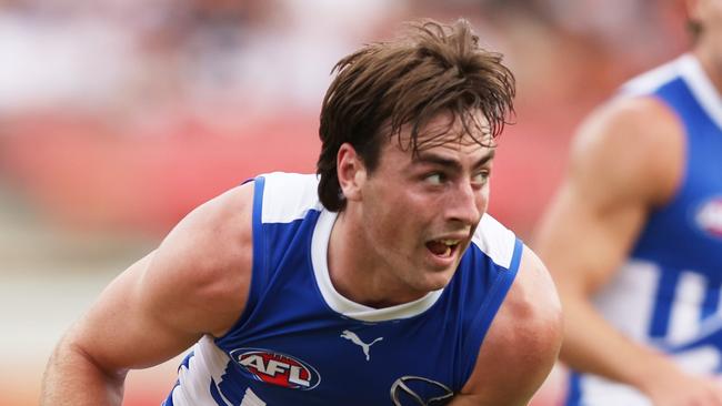 SYDNEY, AUSTRALIA - MARCH 16:  George Wardlaw of the Kangaroos in action during the round one AFL match between Greater Western Sydney Giants and North Melbourne Kangaroos at ENGIE Stadium, on March 16, 2024, in Sydney, Australia. (Photo by Matt King/AFL Photos/via Getty Images )