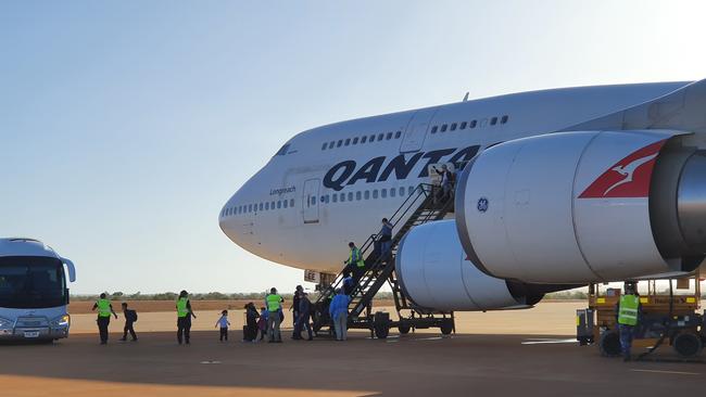 The Qantas flight at Learmonth Airport at Exmouth.