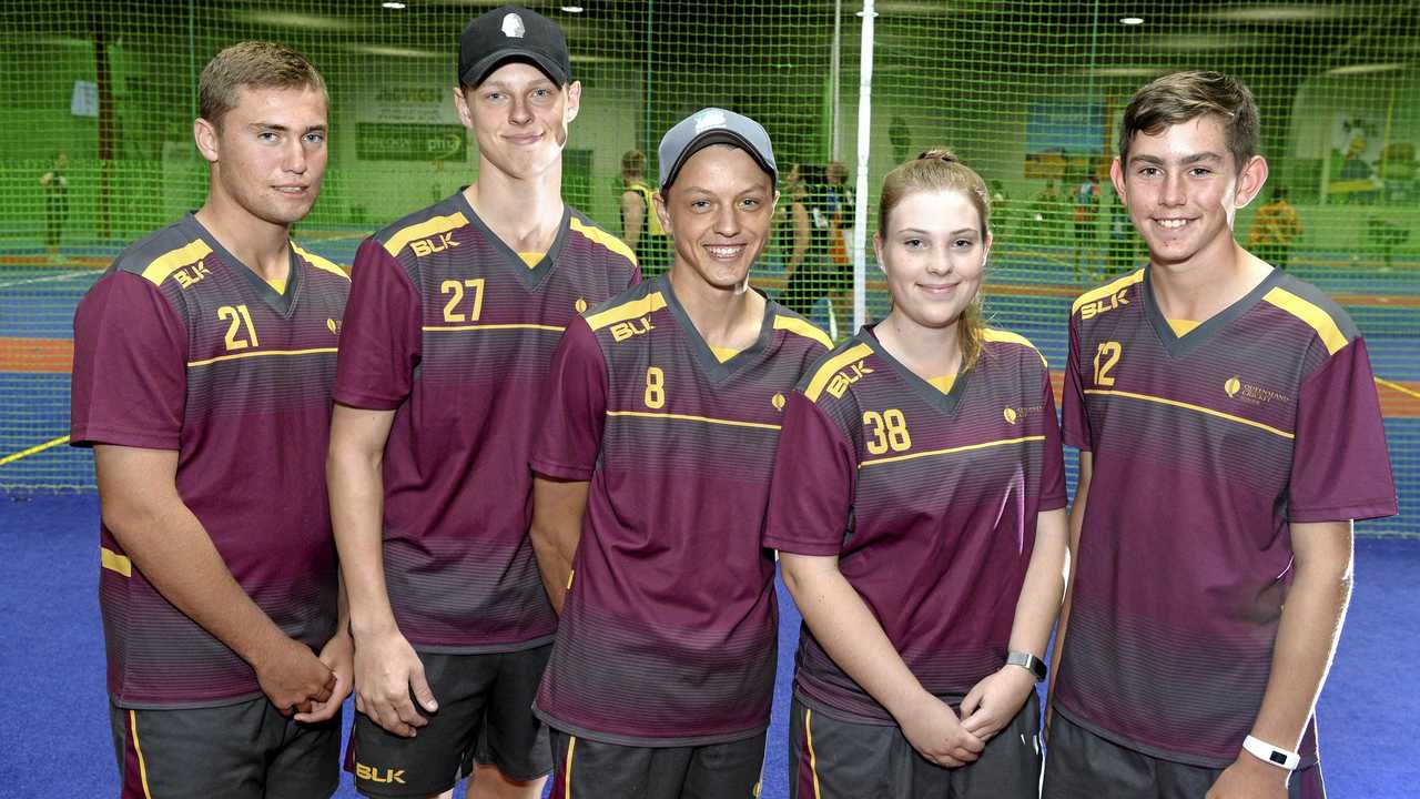 Toowoomba indoor cricket players (from left) Daniel Ost, Jaidyn Teske, Jayden Crighton, Amy Nunn and Paul Draheim will feature in a number of Queensland sides at the Australian championships. Picture: Kevin Farmer