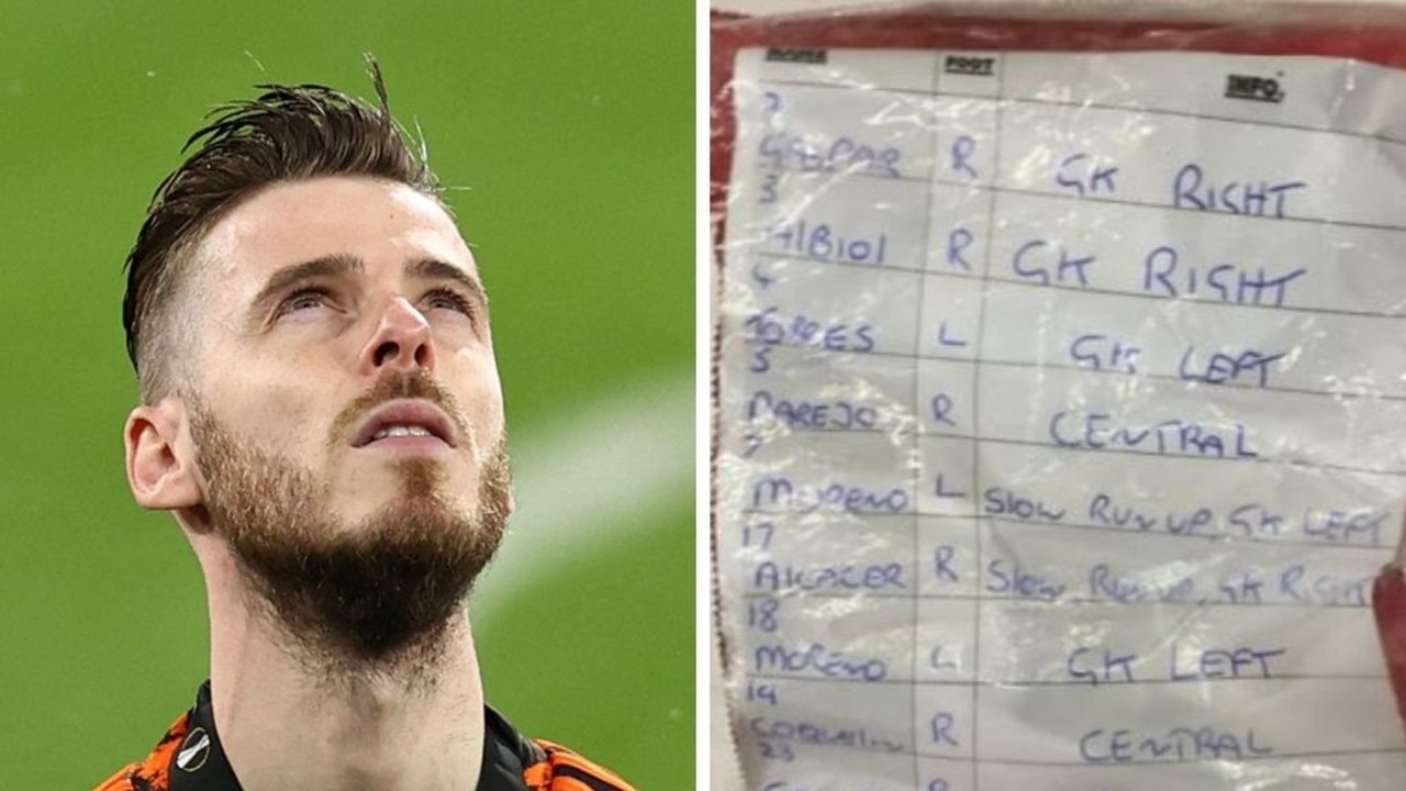 Manchester United goalkeeper David De Gea was handed notes on what to expect during the penalty shootout.