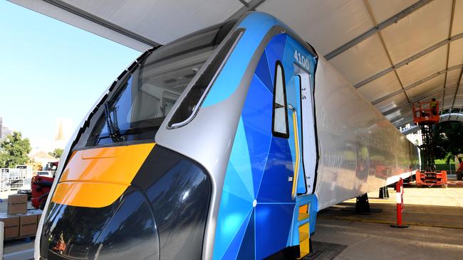 The final life-size model of Melbourne's new high capacity Metro train on display. Picture: AAP