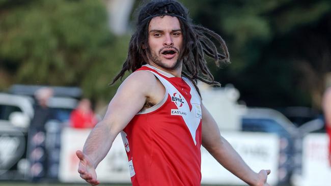 EFL: Mitchell Morris in action for Warrandyte. Picture: George Salpigtidis