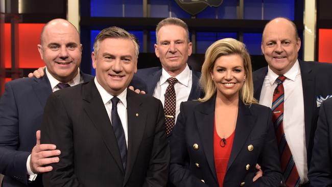 Supplied by Channel 9: Craig Hutchison, Eddie McGuire, Sam Newman, Rebecca Maddern and Billy Brownless.