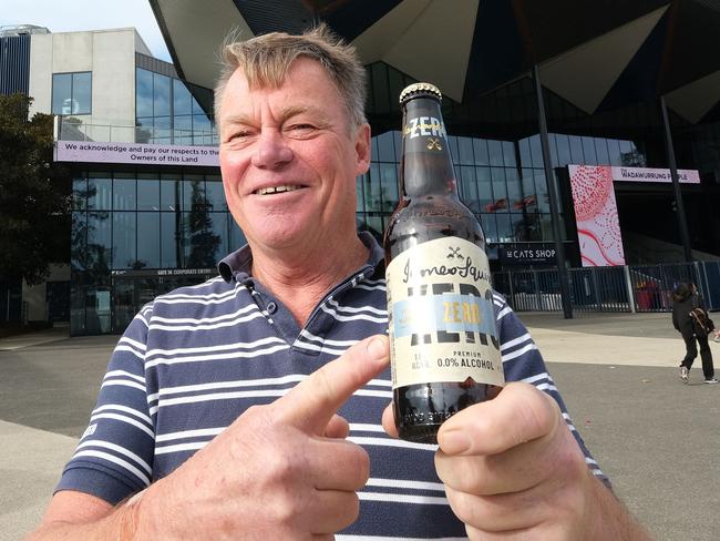 Tony Smith outside GMHBA stadium  he is calling for GMHBA Stadium as well as other venues in Geelong to serve alcohol free beer as an option for those that would like a beer but not the alcohol .Picture : Mark Wilson