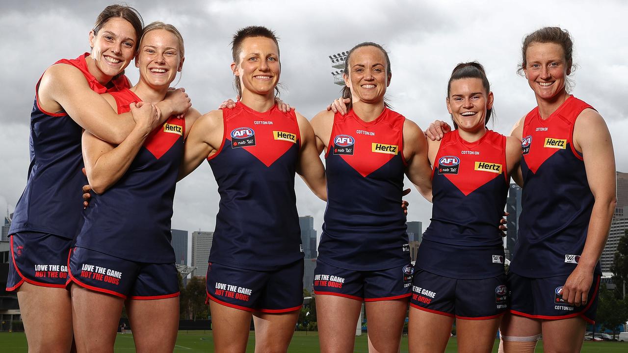 Daisy and the Dees OGs, Lauren Pearce, Sarah Lampard, Karen Paxman, Pearce, Lily Mithen and Shelley Scott. Picture: Michael Klein