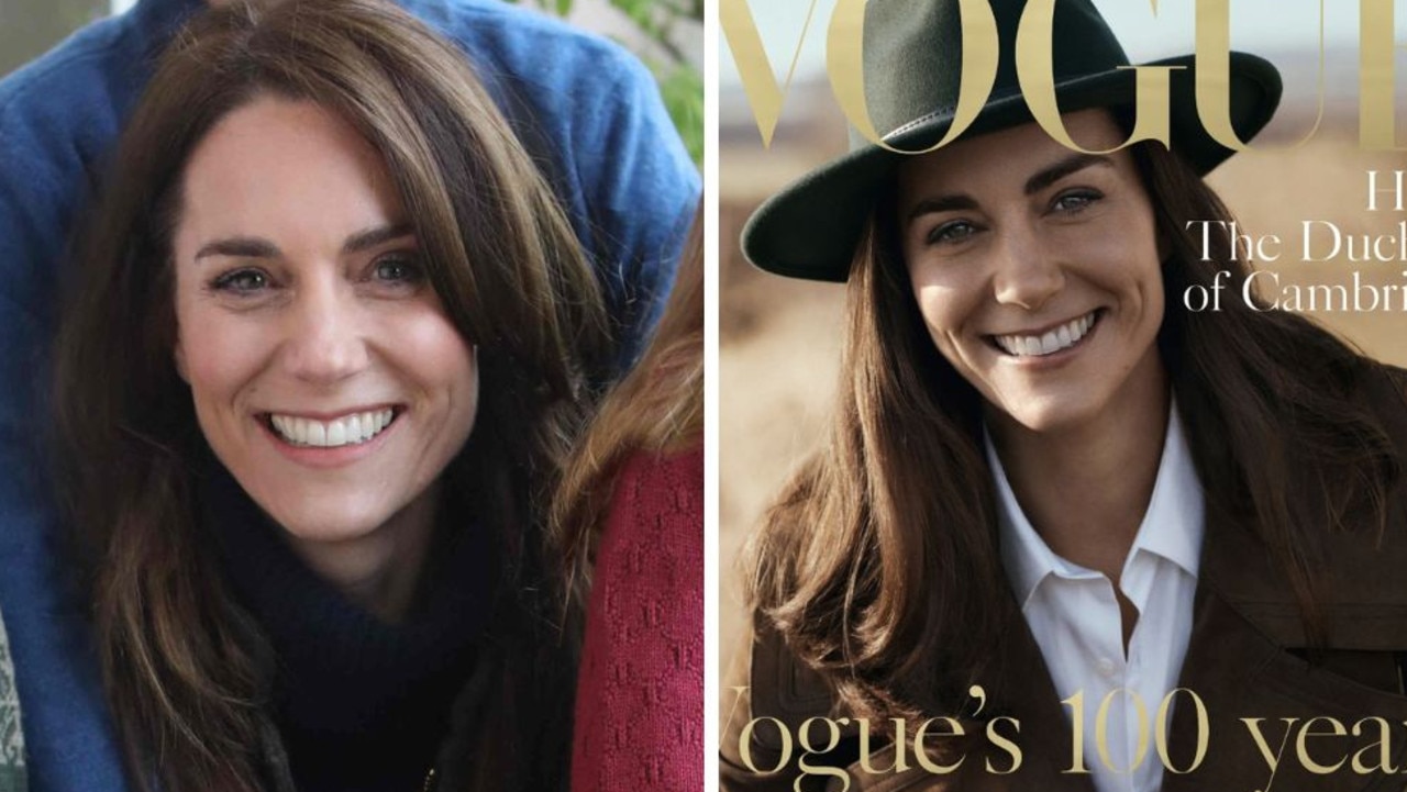 Identical or just similar? Social media is erupting over a theory Kate Middleton’s 2016 Vogue cover photo (right) was superimposed into her latest family snap (left)