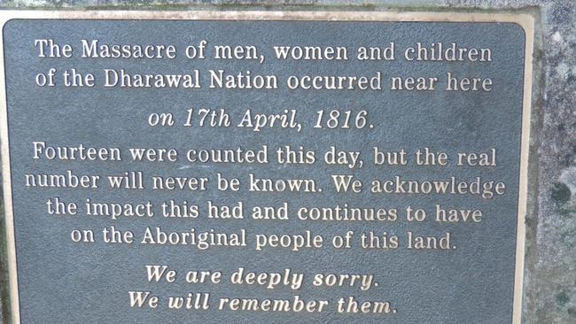 A photo of the plaque at the Appin Massacre site.