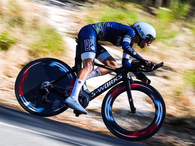 Sarah Gigante on her way toi time trial gold at the National Road Cycling Championships. Photo: Con Chronis/Zac Williams