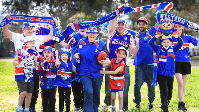 Helen Cornish, 79, has been a Bulldogs supporter for 50-plus years and her grand children and great-grand children are also Doggies supporters. Picture: Alex Coppel