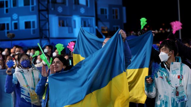 Ukraine fans show their support during a medal ceremony. Picture: Lintao Zhang/Getty Images)
