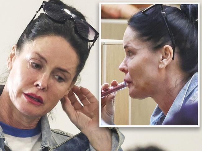 90s pop star, AQUA's "Barbie Girl" singer Lene Nystrøm, spotted at Sydney Airport vaping at the domestic terminal food court... just days after the singer caused controversy at their Perth concert by breaking down in tears, and leaving the stage for “an hour”! EXCLUSIVE 27 March 2024 ©MEDIA-MODE.COM