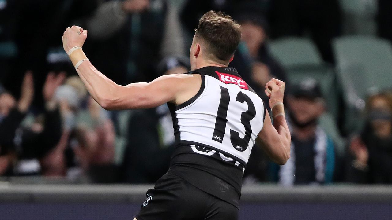 Fantasia celebrates one of his four goals. Picture: AFL Photos via Getty Images