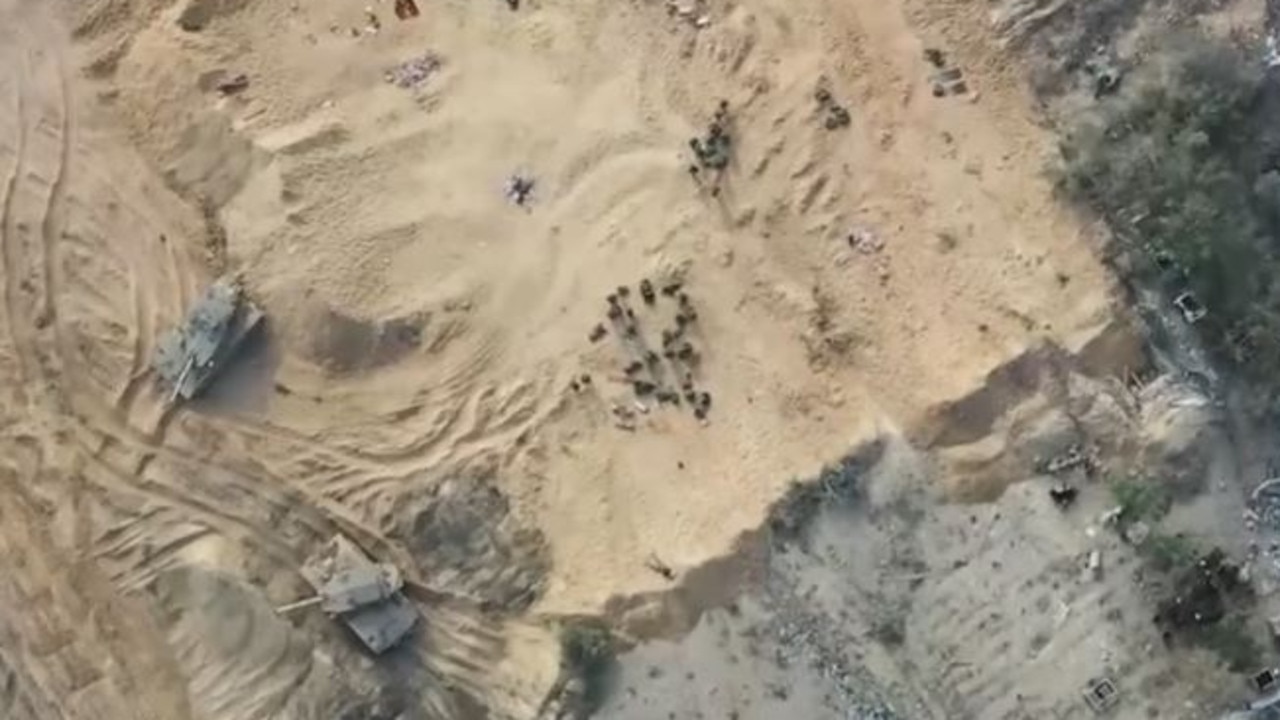 Vision of a Hamas drone hovering above a group of Israeli soldiers.