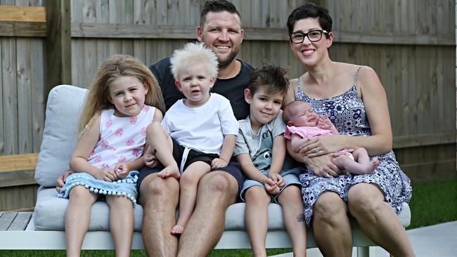 Unaffected — Kira and Ryan Brownette with kids Talai 5yrs, Koda 2yrs, Rourke 4yrs and Aster 3 months. Photo: Annette Dew