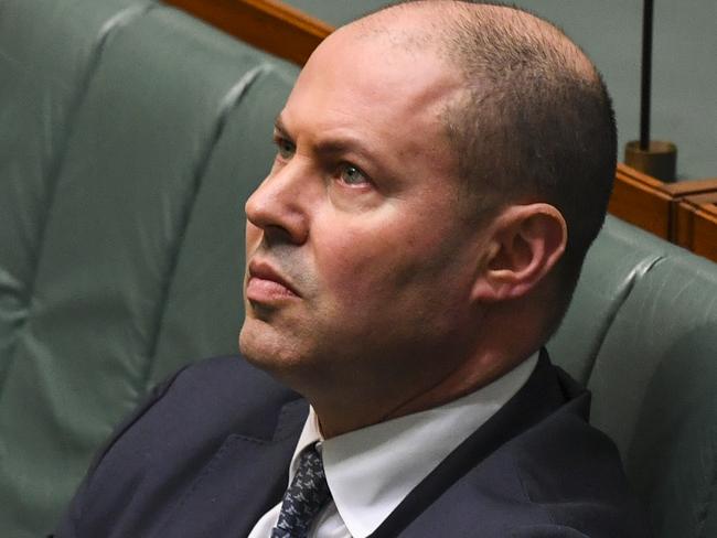 Australian Treasurer Josh Freydenberg reacts during House of Representatives Question Time at Parliament House in Canberra, Wednesday, April 8, 2020. (AAP Image/Lukas Coch) NO ARCHIVING