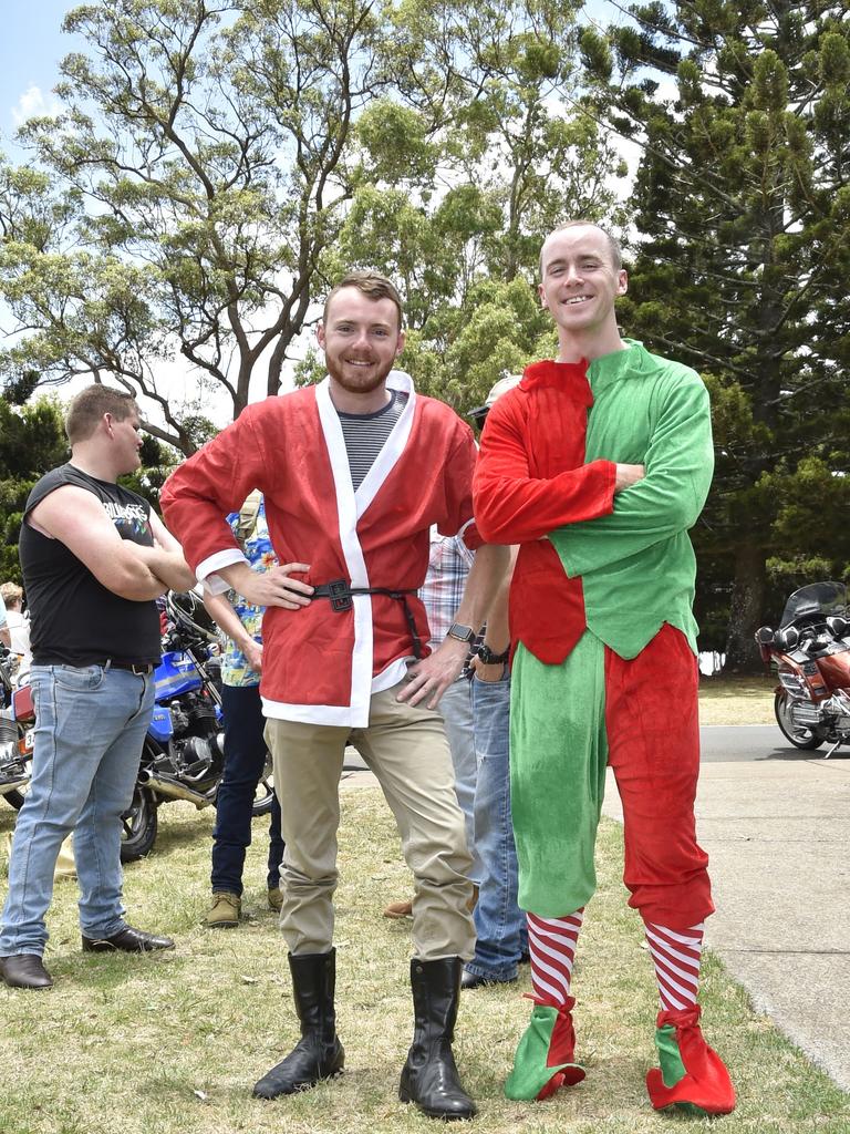 In the Christmas spirit, Ben Blades (left) and Matt Bowtell. The Downs Motorcycle Sporting Club annual toy run with toys donated to St Vincent de Paul Society, Toowoomba and the Toowoomba Hospital Foundation. December 18, 2016