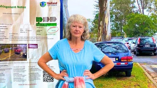 Russell Island woman Susan Mandeville torched her Redland council parking fine and said she would challenge its validity and will join the class action over parking fines. Picture: Judith Kerr